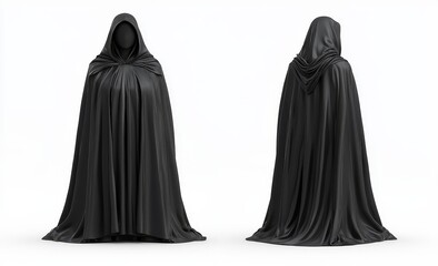 Naklejka premium Detailed mockup of black woman wearing chador, showing side view and front view