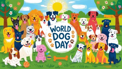 Obraz premium A vibrant and colorful illustration celebrating World dog day