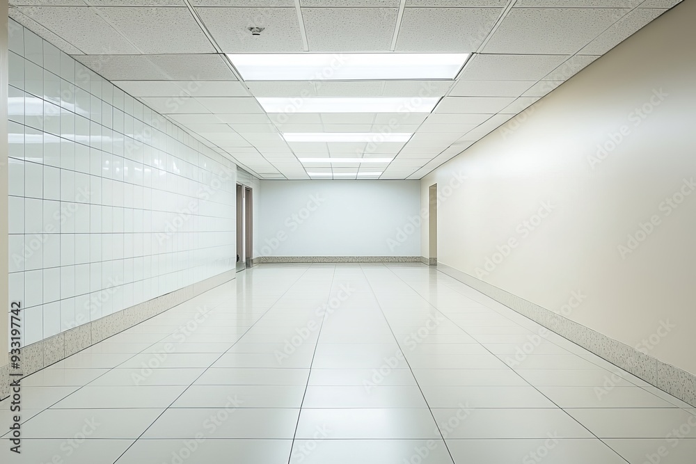 Poster mockup of empty big hall wall, vacant, 3d rendering. museum gallery with blank wall, white mock up l