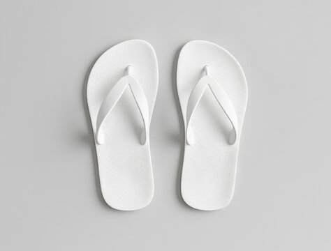 White slippers mockup template, top and sole view. Clear bath sandal display. Dress shoes accessories footwear. Rubber flipflop bottom view.