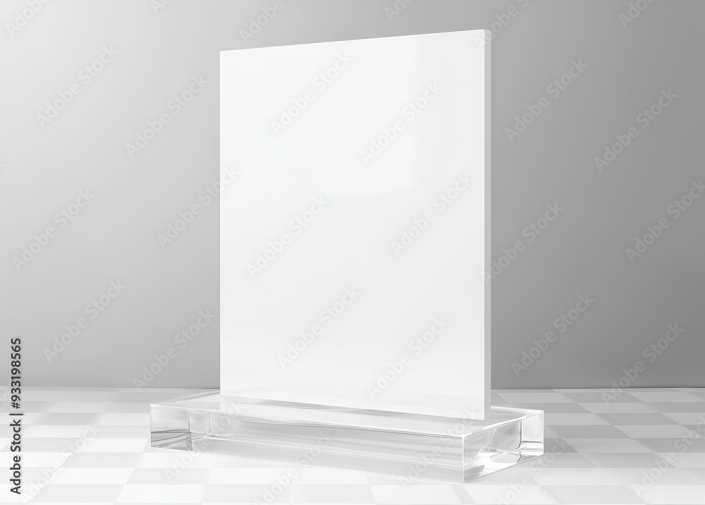 Poster flyer mockup in transparent plastic, isolated 3d rendering. plain flier in plexiglass tray. clear br