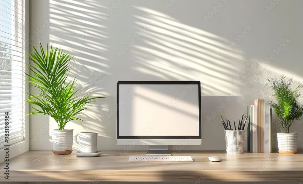 Poster Blank white browser window mockup isolated, 3D illustration. Bare internet site template. Simple website template screen layout for computer display. Network monitor interface.