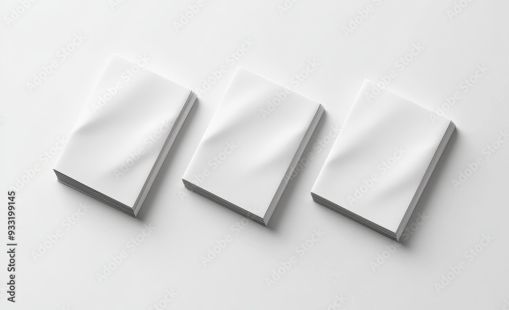 Aufkleber Set of white blank booklet mock-up types. Top view, 3D rendering. Empty brochure mock-up, isolated. Folded books and fliers, copy space.