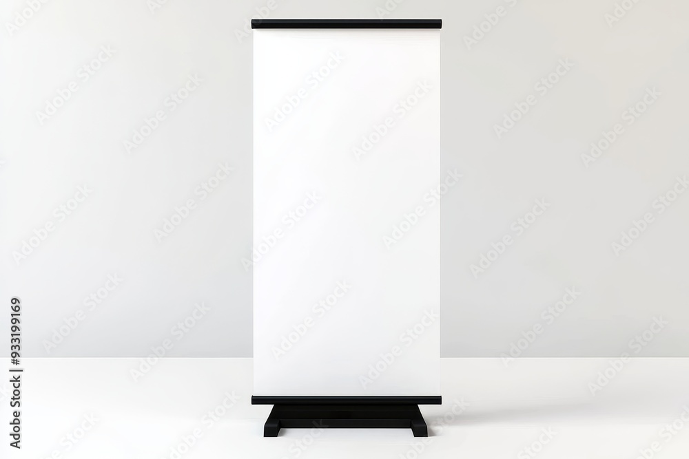 Aufkleber a white roll-up banner front and side set display mockup, isolated in 3d. clear banner design mockup