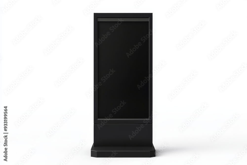 Aufkleber This mock-up illustrates an empty black pylon display. The display stands in front of the viewer and is isolated. The mock-up also shows a clear outdoor billboard banner.