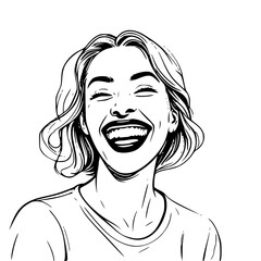 "girl silhouette laughing" in black and white vector style