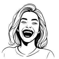 "girl silhouette laughing" in black and white vector style