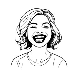 "girl silhouette laughing" in black and white vector style