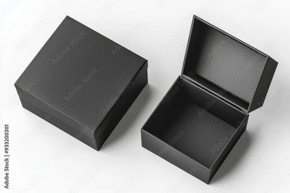 Poster isolated black opened and closed gift box mockups