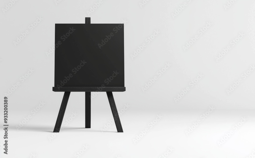 Aufkleber blank white a3 canvas display on black board mockup, isolated, 3d rendering. gallery of empty painti