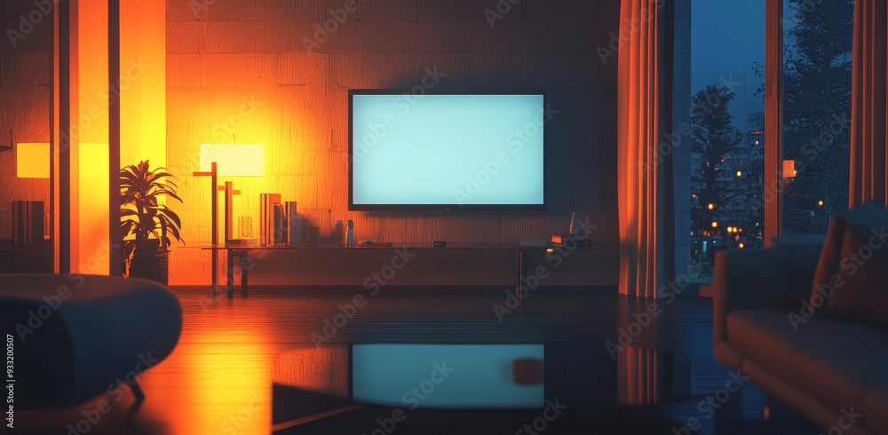 Poster a mockup of a large white television in darkness with a blank background