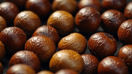 Obraz premium Close up of roasted chestnuts as a background with copy space image.