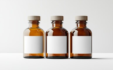 Bottle mockup with white label on amber plastic, front view