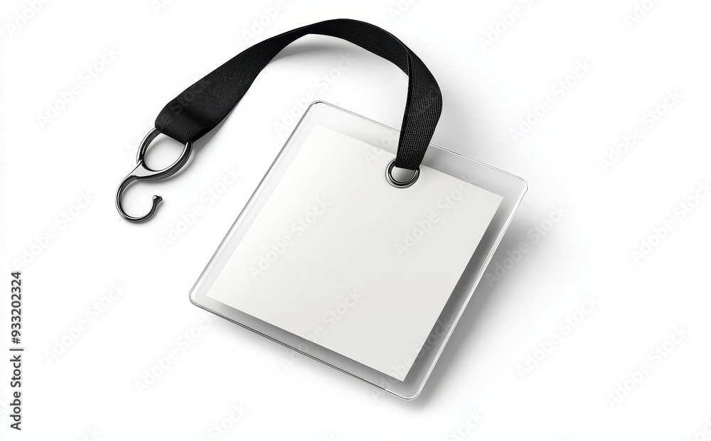 Poster an isolated mockup of a black lanyard with a laminated horizontal name badge