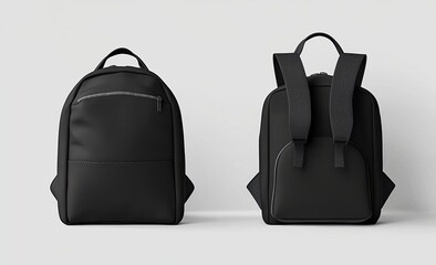 Naklejka premium Mockup of a black backpack with a zipper and strap, front and back