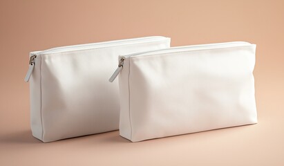 Mockup of a blank canvas pouch and cosmetic bag on a half-turn