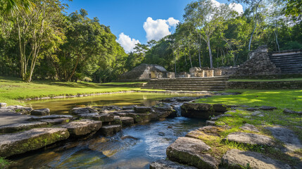 Fototapeta premium Mayan ruins and jungle in Mexico, adventure travel destination, perfect travel wallpaper