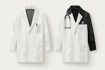 Medical lab coat mockup in black and white, front view