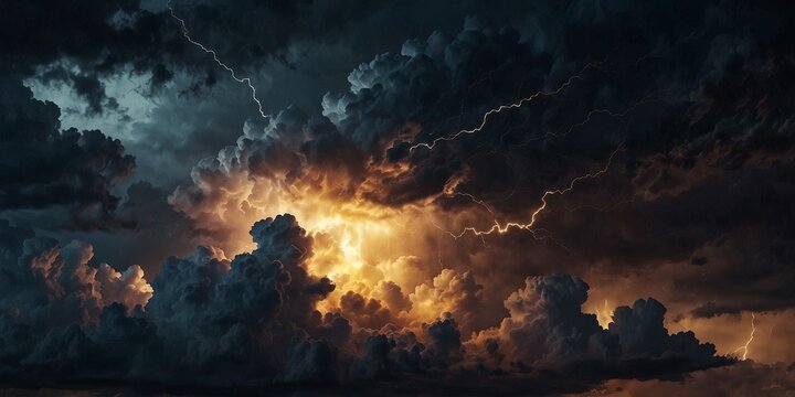 Abstract cloud and lightning formation with gold accents.