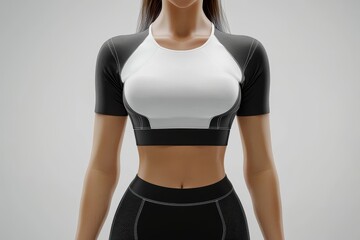 Mockup of black and white woman wearing a sports top, front view
