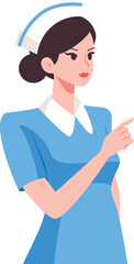 Woman nurse hand pointing flat art vector illustration