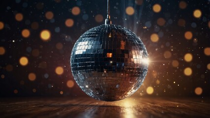 Obraz premium A disco ball with lights and stars in the background.