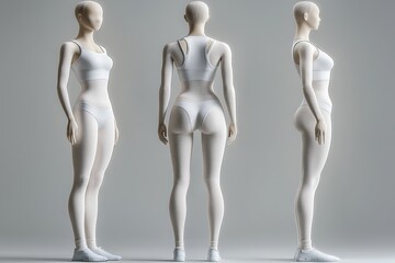Obraz premium Mockup of a white women's sport uniform in different views