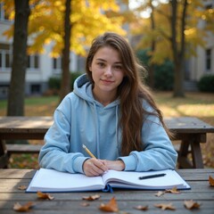 Studying Outdoors in Autumn