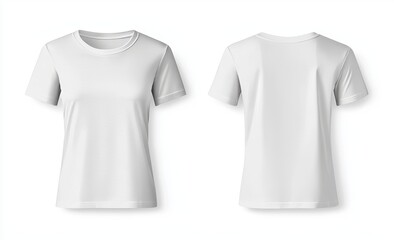 The front and back of a blank white t-shirt mockup, isolated on a white background