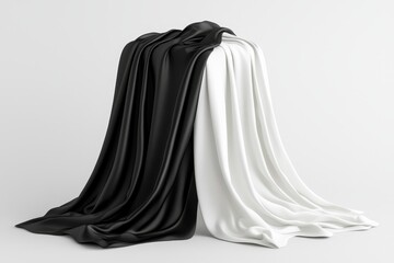 Side view of a black and white twill silk scarf mockup