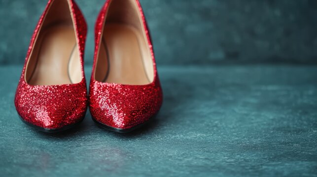 Luxurious Ruby-Encrusted Shoes with Bold Style and Copy Space, 8K High Detail Image