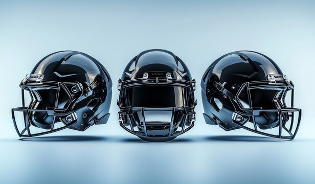 Blank black American football helmet mockup, different perspectives