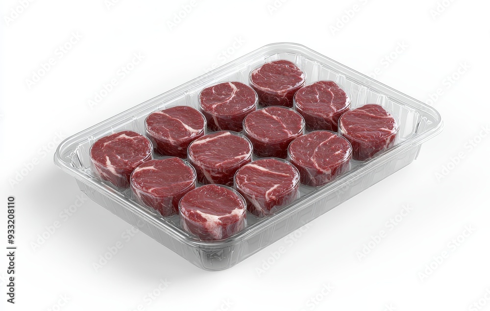 Poster the tray is blank and transparent plastic with a beef mockup on each side