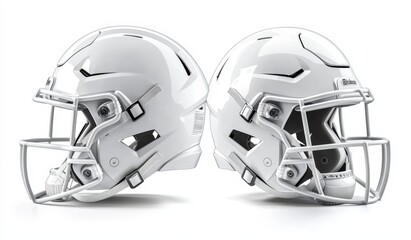 Fototapeta premium A mockup of a white safety helmet and a football helmet, showing the front view