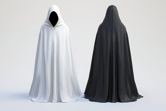 Female chador mockup, profile view, black and white