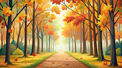 Simple flat vector illustration as Autumn park with colorful foliage concept as A vibrant autumn park with colorful foliage under a clear sky providing a festive and clean background for business pres