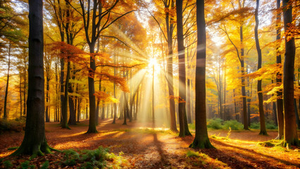 Simple flat vector illustration as Autumn park with colorful foliage concept as A vibrant autumn park with colorful foliage under a clear sky providing a festive and clean background for business pres