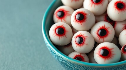 Creepy candy eyeballs in a bowl