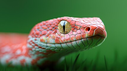 Fototapeta premium Shimmering Serpent - Snake with Gemstone Scales Slithering Through Grass, 8K High Detail Background with Copy Space for Text
