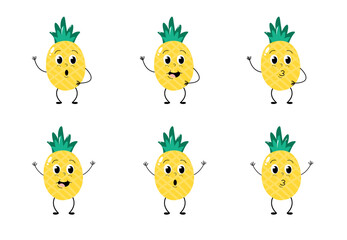 Pineapple character cartoon set