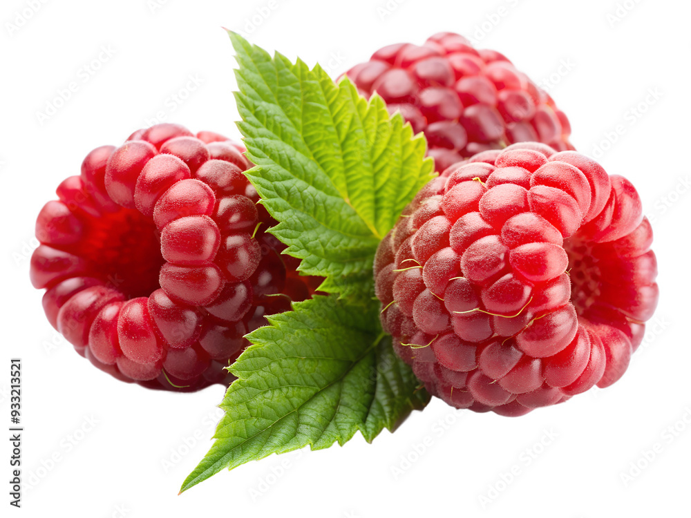 Wall mural raspberries with leaves on transparent background png