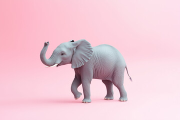Obraz premium Miniature gray elephant on a pink background. Animal protection concept. Cute elephant. Zoo.