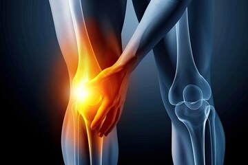 knee pain, focusing on joint inflammation with a highlighted area around the knee joint