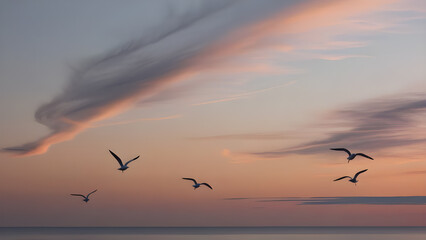 Fototapeta premium sunset sky view with bird background 