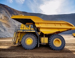Obraz premium Big yellow mining truck used to transport anthracite coal. generative ai