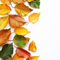 Fototapeta premium Autumn banner with place for text. composition of leaves on a white background