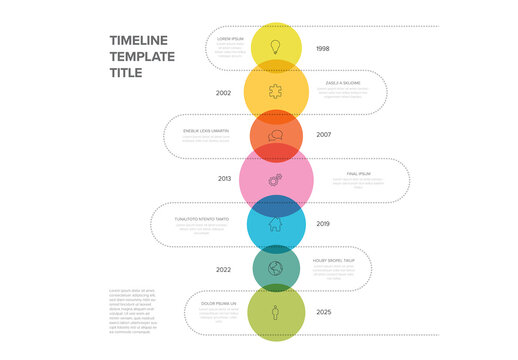 Rainbow color circles on the vertical time line - multipurpose infographic timeline template