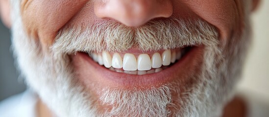 Obraz premium Close-up of a Smiling Elderly Man with White Beard and Healthy Teeth