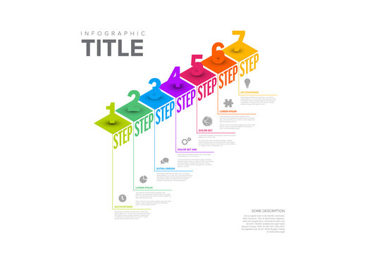 Seven Isometry steps template in - multipurpose diagonal infographic