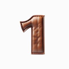 Brown leather number 1 on a white background. Generative AI